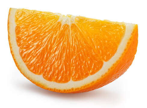 One slice of orange fruit isolated on a white background. Stacking image with high resolution.