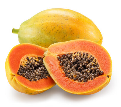 Fresh ripe papaya tropical fruit with half showing seeds