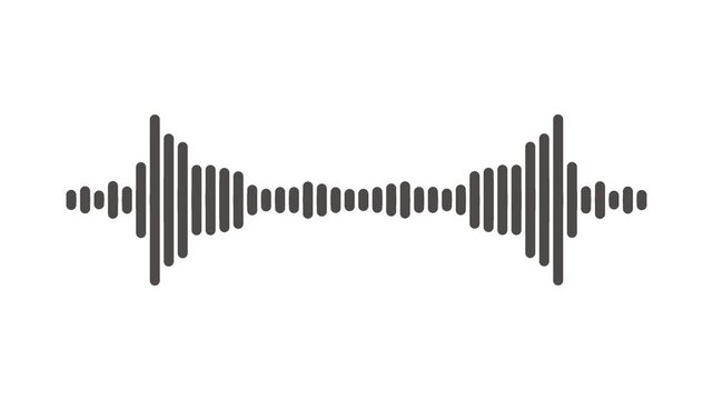 Minimal sound frequency visualization, dark gray audio wave on clean white, abstract media player and voice recognition intro, smooth waveform motion loop for sound recording. 4k video