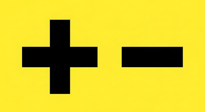 Abstract Plus and Minus Symbols on a Bright Yellow Background Representing Opposites