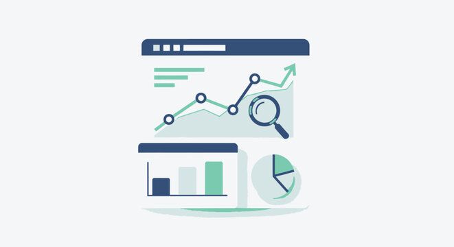 Flat Design Vector Illustration of Data Analysis Graphs