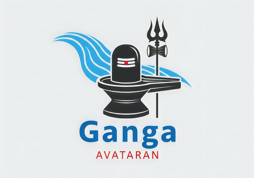 Iconographic representation of Lord Shivas Lingam with a Trishul and flowing water symbolizing the Ganga River and its divine descent