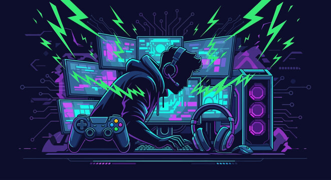 Futuristic Gaming Scene with Neon Lighting
