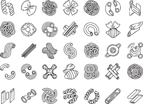 Collection of assorted dry pasta shapes vector illustration with bow tie spaghetti macaroni
