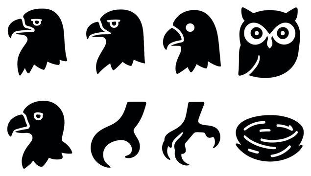 Raptor icons with eagle owl and talon bold style