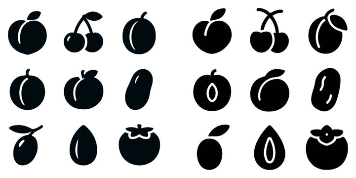 Fruit icons with cherry peach plum minimal