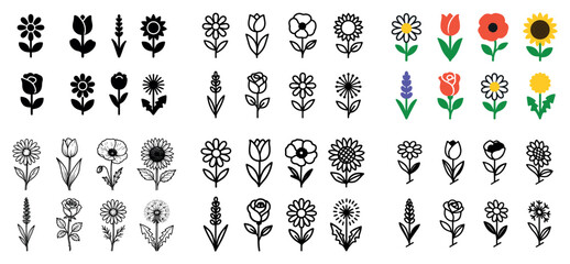 Obraz premium Diverse flower icons and outlines