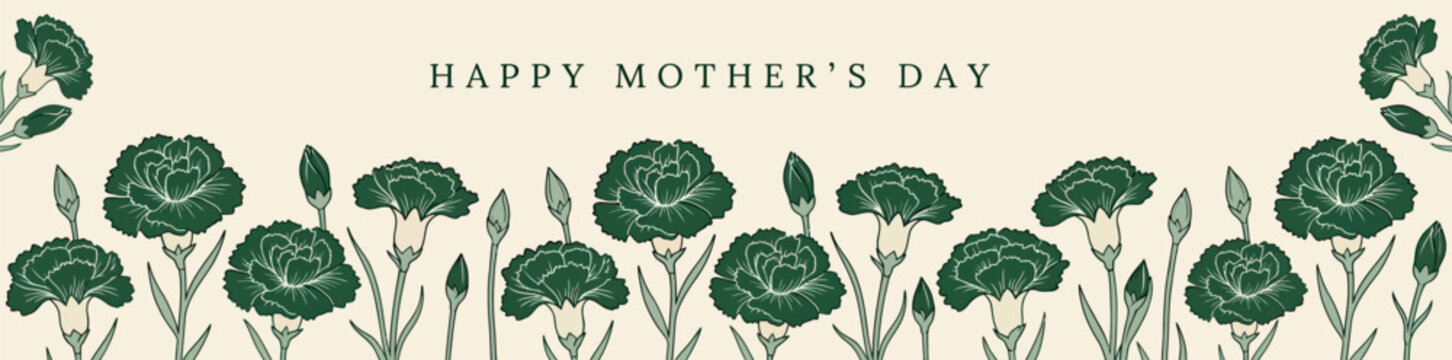 Mother's Day Floral carnation border for Mother's Day celebration and seasonal greeting card design