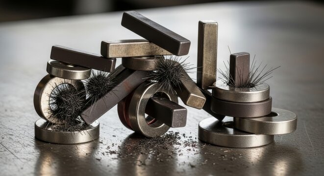 Magnets and Iron Filings Demonstrating Magnetic Force