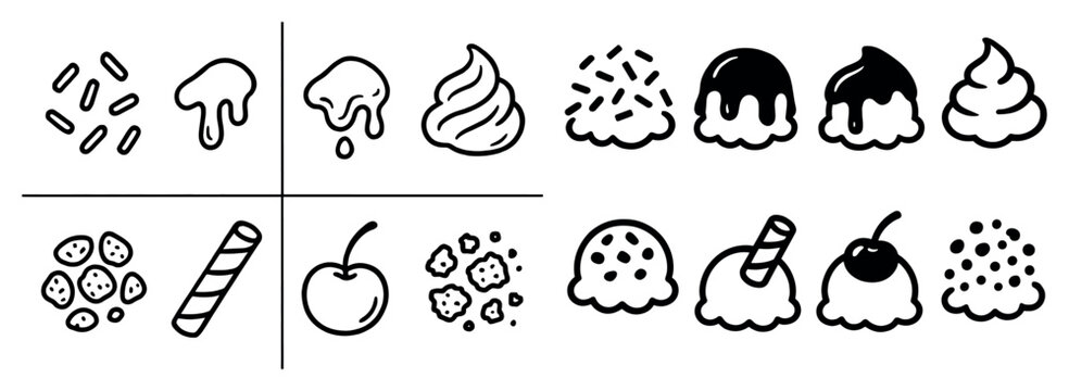 Dessert icons with scoop cherry wafer minimal