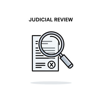 Judicial review concept icon with magnifying glass.