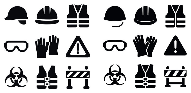 Safety icons with helmet vest gloves simple