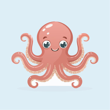 Pieuvre kawaii orange souriante en illustration cartoon
