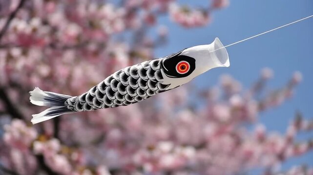 Cinematic Slow Motion of Rows of Koinobori Carp Streamers Stretched Across a River on Ropes