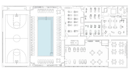 Architectural floor plan of a sports and recreation facility © S.Siam