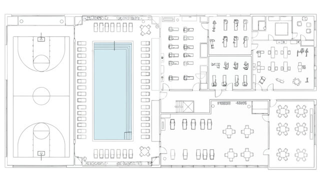 Architectural floor plan of a sports and recreation facility