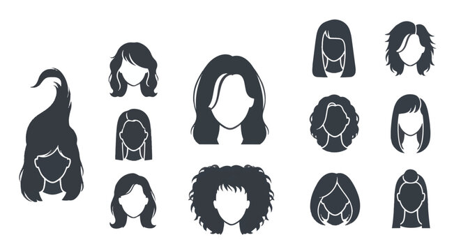 Collection Of Diverse Hairstyles Silhouettes For Heads.