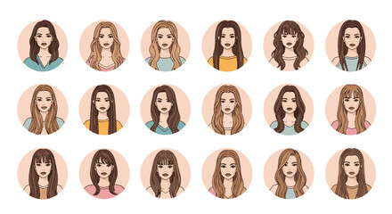 Fototapeta premium Female portrait collage featuring diverse hair colors and expressions.