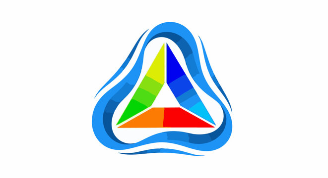 Abstract triangle with colorful segments and blue wave border