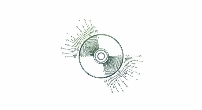 Abstract circular pattern with radiating lines and circles, binary code elements