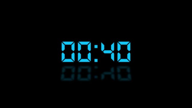 Countdown Digital Clock Animation 45 to 0 second Countdown digital clock timer icon. Animation of glowing 45 to 0 second countdown timer. minute stopwatch , analog clock icon animation. 4k video