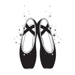 Minimalist black and white ballet shoes illustration with sparkles isolated on white background vector © Zulfa