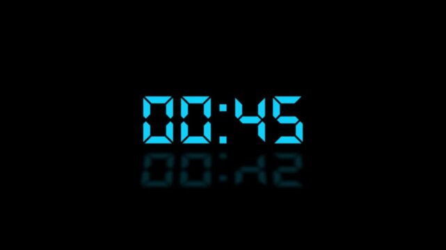 Countdown Digital Clock Animation 50 to 0 second Countdown digital clock timer icon. Animation of glowing 50 to 0 second countdown timer. minute stopwatch , analog clock icon animation. 4k video