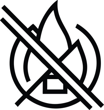 Prohibited Fire Symbol Icon with a House Indicating No Burning in Residential Areas