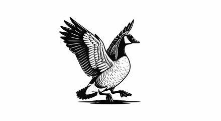 Fototapeta premium A stylized black and white illustration of a Canada goose in mid-stride