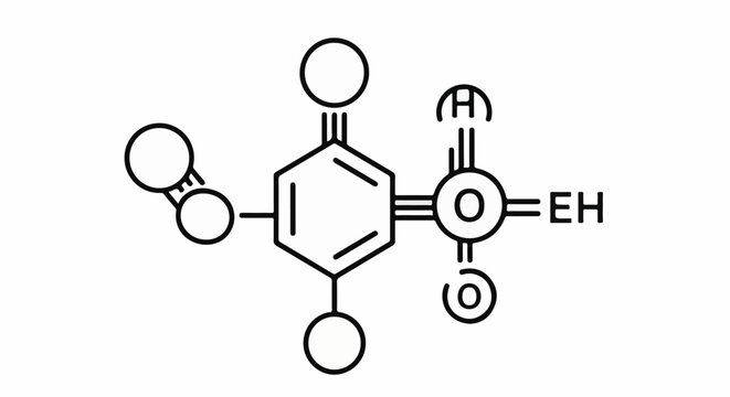 A simplified chemical structure with a benzene ring and attached atoms and groups