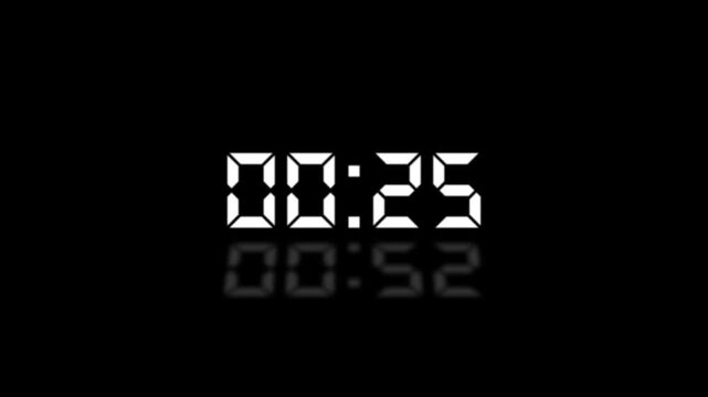 Countdown Digital Clock Animation 30 to 0 second Countdown digital clock timer icon. Animation of glowing 30 to 0 second countdown timer. minute stopwatch , analog clock icon animation. 4k video