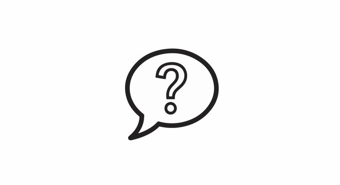 A simple black outline icon depicts a question mark inside a speech bubble