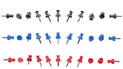Obraz premium Push Pins Set in Multiple Colors and Angles Isolated on Transparent Background – Office Thumbtacks Collection
