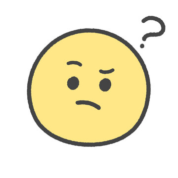 はてなマークと考えている顔の手描きの絵文字アイコン - 考え中･疑問･どうして？の表情のイラスト