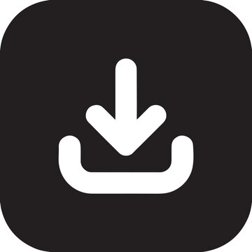 Download icon vector symbol with arrow pointing down inside tray for web and mobile apps.