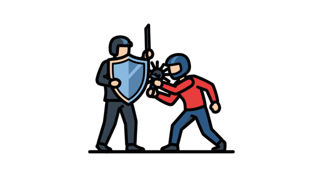 Illustration of Two Armed Figures in a Confrontation.