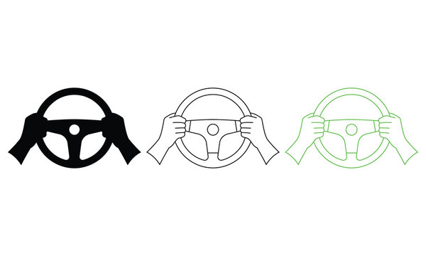 Hands holding steering wheel in three different grip styles