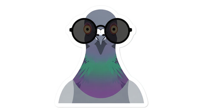 Pigeon Cartoon with Sunglasses Sticker Design Illustration