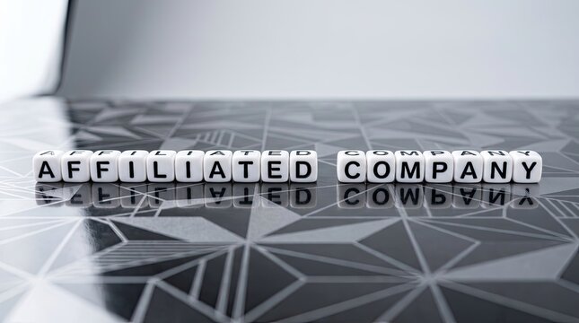 Affiliated Company Text on Reflective Surface Representing Business Relationships.