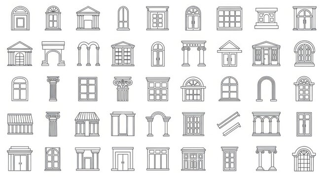 Architectural line drawings of windows doors arches and columns