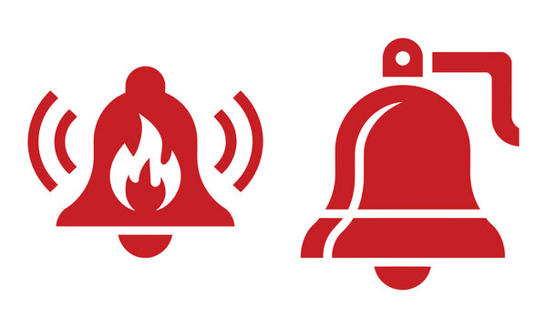 Red fire alarm and emergency bell icons set
