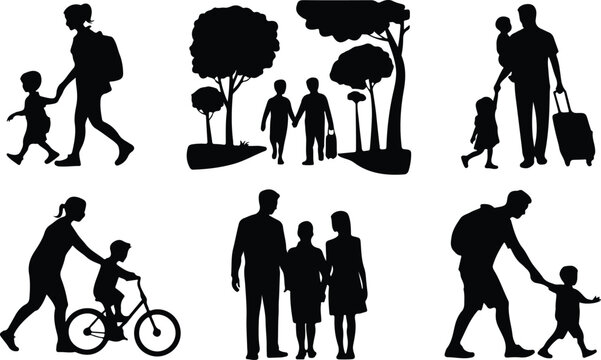 Parents with Kids Silhouette Icon Collection Set Family Parents and Children
