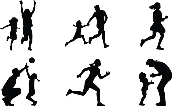 Parents with Kids Silhouette Icon Collection Set Family Parents and Children