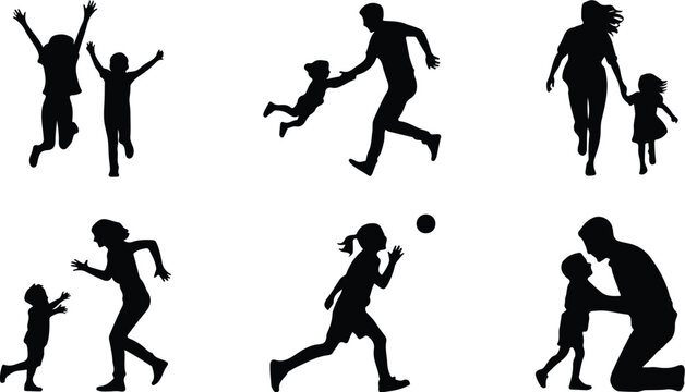 Parents with Kids Silhouette Icon Collection Set Family Parents and Children