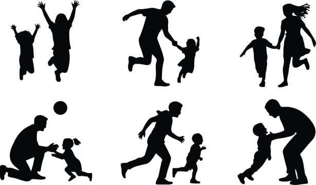 Parents with Kids Silhouette Icon Collection Set Family Parents and Children