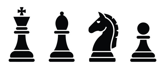 Chess pieces icon, king bishop knight pawn symbols, strategy board game concept, classic competition graphics, vector illustration © CreativeLens