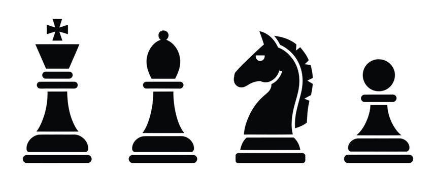 Chess pieces icon, king bishop knight pawn symbols, strategy board game concept, classic competition graphics, vector illustration