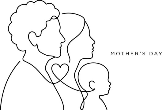Mother's Day Generational female lineage silhouettes for Mother's Day celebration and family heritage promotion