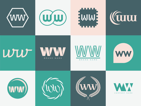 WW logo company template. Letter w and w logotype. Set different classic serif lettering and modern bold text with design elements. Initial font typography.