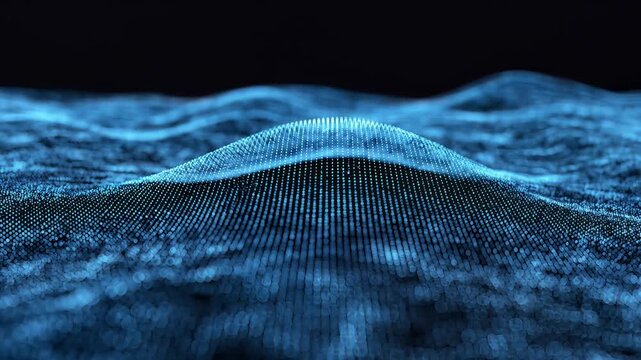 Abstract Blue Digital Waveform Data Visualization Flowing Motion Background.
